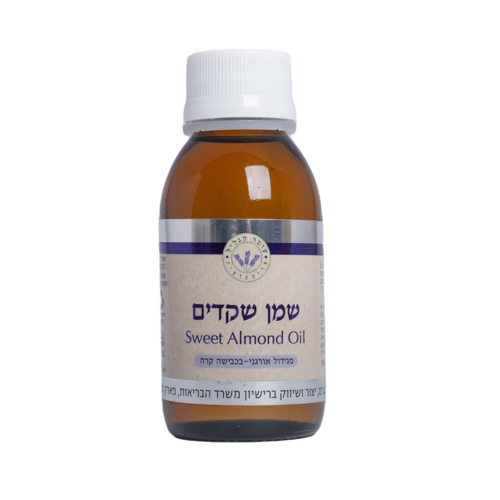 שמן שקדים בבקבוק עם זכוכית ככה של עומר הגליל