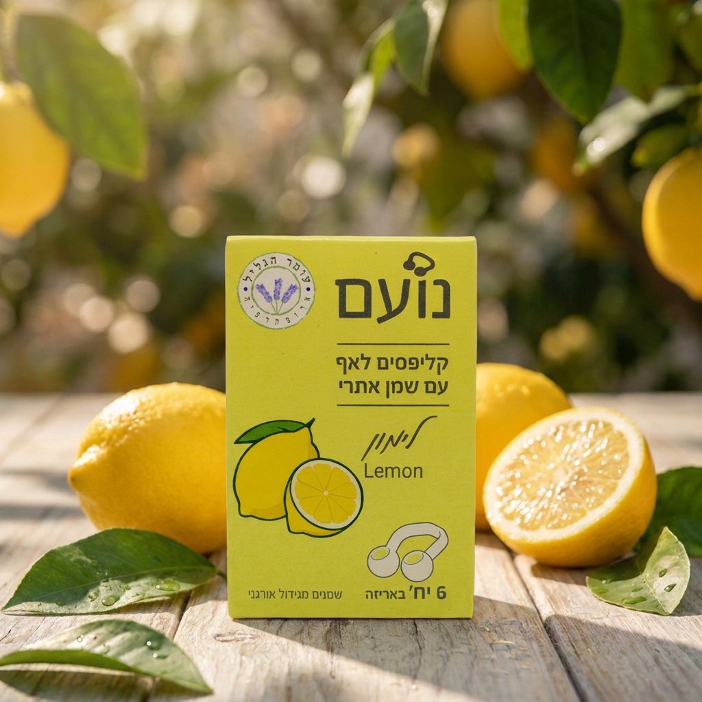 קופסת נועם לימון ליד לימונים טריים